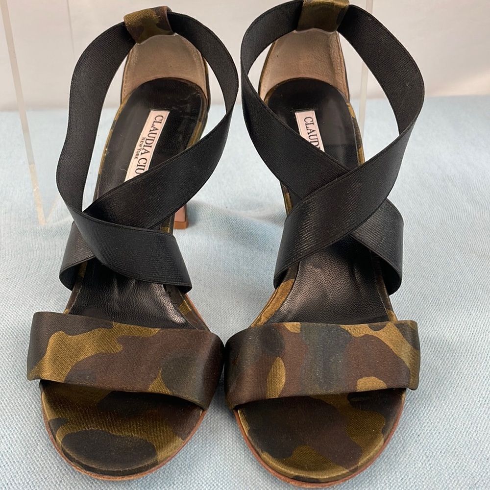 Claudia Ciutti Camo Ankle Strap Heels Sandals